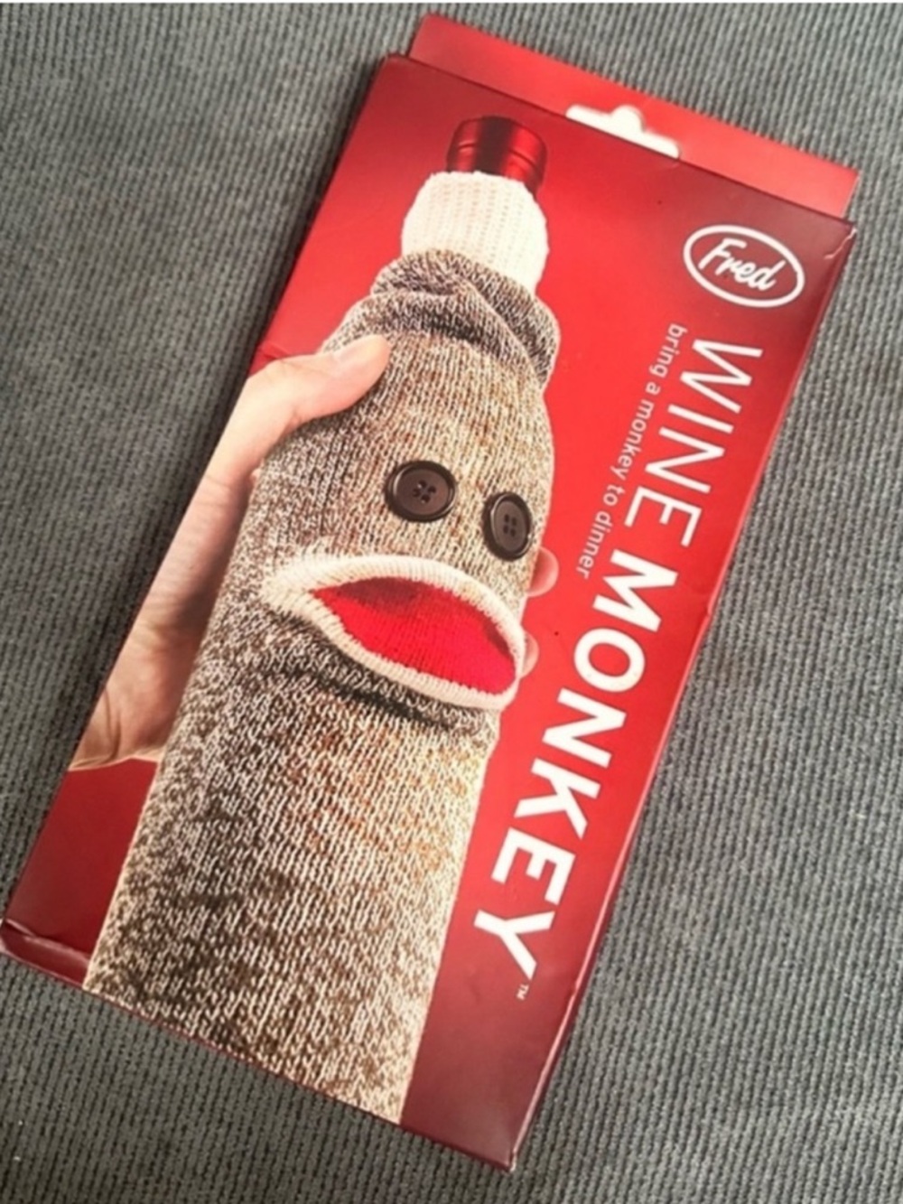 Sock monkey wine gift bag Fred and friends new